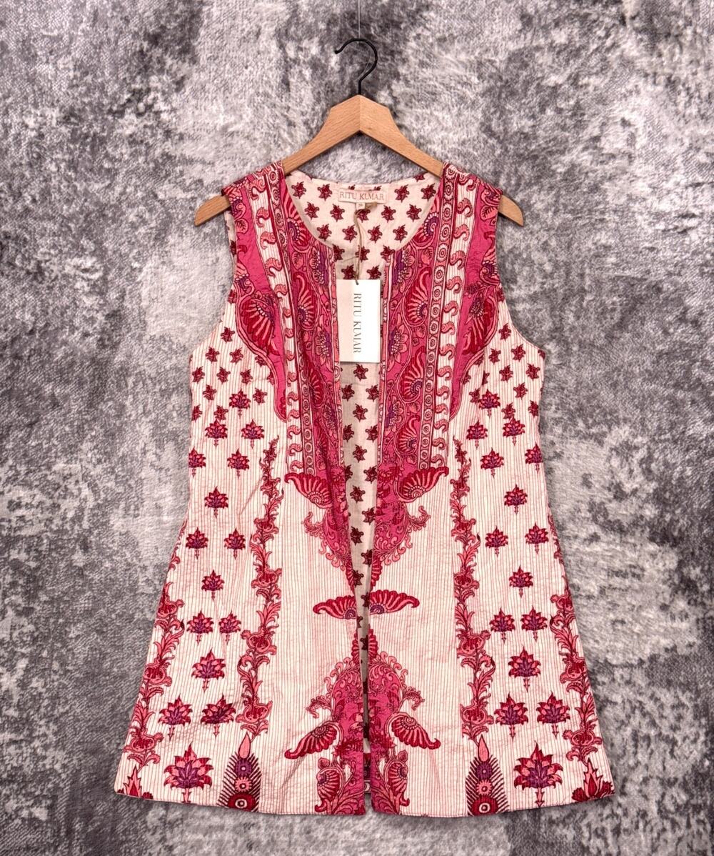 New Ritu Kumar Tunic Top 36 / US Small Womens Cotton Basketweave Printed